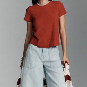 Pilcro Bennie Cotton Slub Crew-Neck Slim Tee in Red | Size 1X